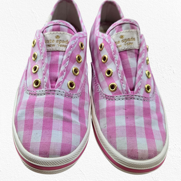 Kate Spade x Keds Pink White Gingham Casual Slip-On Sneakers Girls Size 11M - Picture 4 of 9
